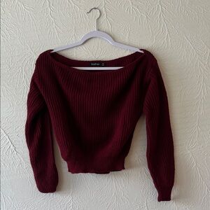 Boohoo Off-the-Shoulder Burgundy Sweater